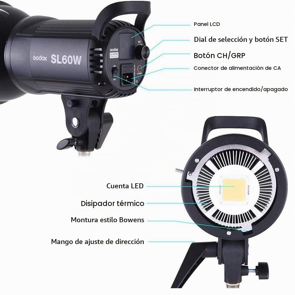 Godox SL-60W SL60W LED Luz Video 60Ws 5600K Bowens Mount LED Video Light Studio Continuous Lamp para Estudio Fotográfico (SL-60W)