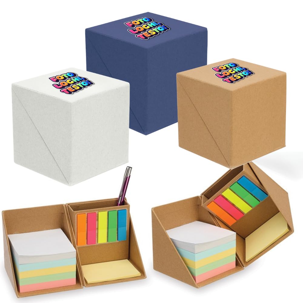 D&Vlab Kit Set 20pz da Scrivania blocco cubo Appunti Ecologico Portapenne con foglietti adesivi e Segna Pagine Personalizzabile con Logo testo Idea Regalo per Aziende Uffici Lavoro (Blu)