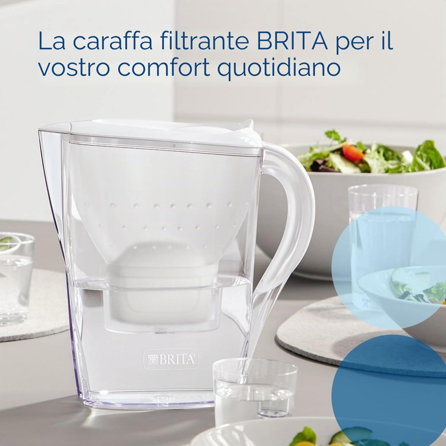 BRITA Caraffa filtrante Marella bianca (2.4L) incl. 3 x filtri MAXTRA PRO All-in-1 che riduce cloro, calcare e PFAS - Adatta al frigo, Memo digitale e riempimento comodo - in confezione sostenibile