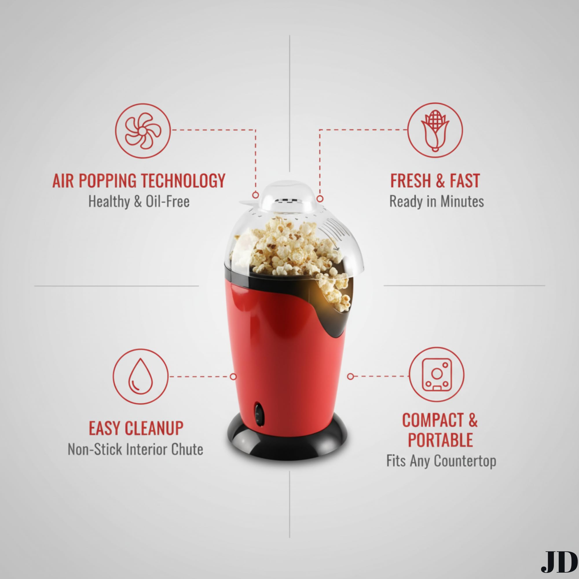 SHINERA JEWELS Hot Air Popper, Electric Popcorn Maker Machine with 830W, No oil needed, Healthy and Delicious Snack for Kids, Adults.Great for Holding Parties in Home 3