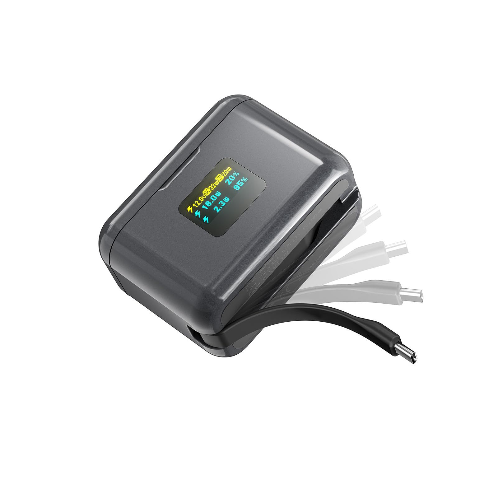 Cuifati Caricabatterie Doppio Display LCD a Ricarica Rapida da 36 W con Copertura Magnetica Cavo di Tipo C per Gestione della Batteria della Fotocamera Fotografia all'aperto Portatile Compatto