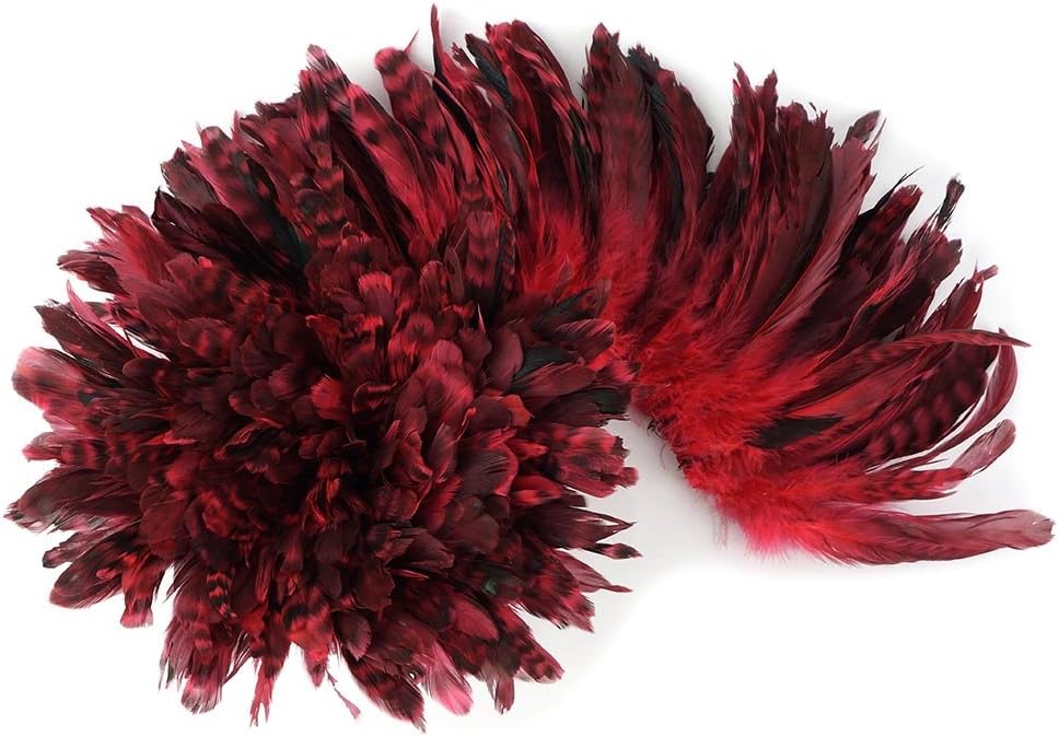 ZUCKER 1yd Rooster Coque Tail Feathers - 3-6 inch Strung and Rolled Dyed Chinchilla Colorful Rustic Craft Supply for DIY Home Decor or Costume Decoration - Coral Pink