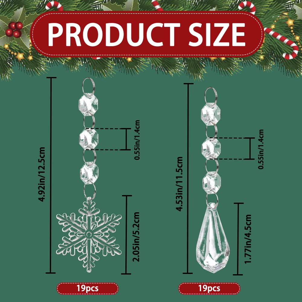 YUJUN 38 Stück Weihnachtsbaum-Kristall-Dekorationen, Winter-Schneeflocken, Weihnachts-Eiszapfen, Ornamente, hängende Kronleuchter-Anhänger, Perlen für Weihnachten, Winter, Neujahr, Hochzeit