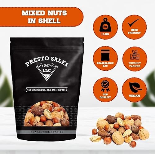 Miniatura 2 de Presto Sales Nueces mixtas en cáscara de 16 onzas  Nueces de Brasil, avellanas, nueces, almendras y nueces, crudas, frescas, altas en proteínas,