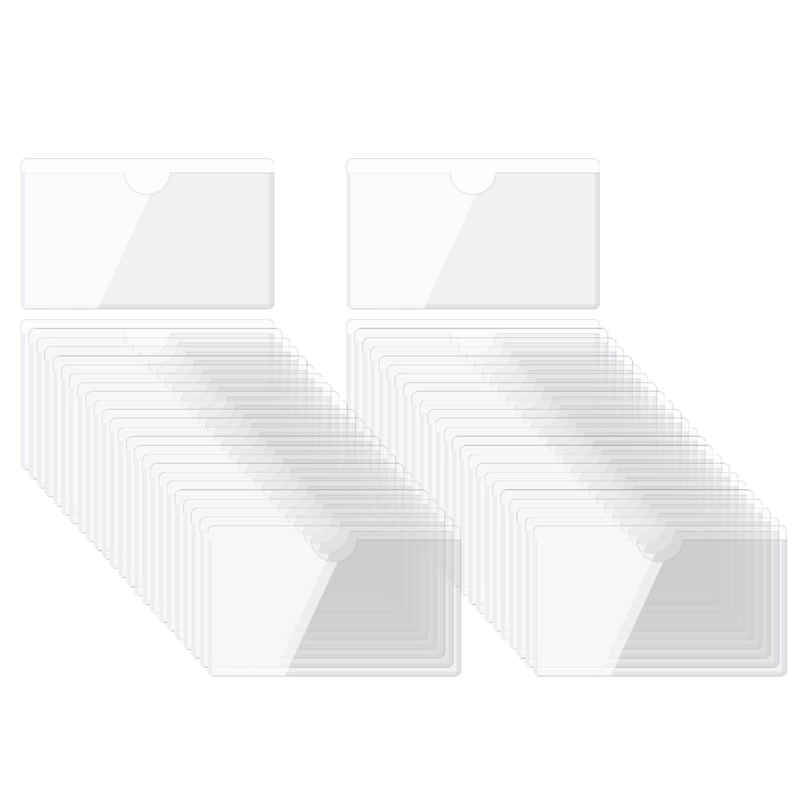 sourcing map Self-Adhesive Card Pockets 4.3"x2.1" Clear Self Adhesive Pocket Label Holders Plastic Card Sleeves with Top Open for Library Storage Bins Loading, Pack of 50