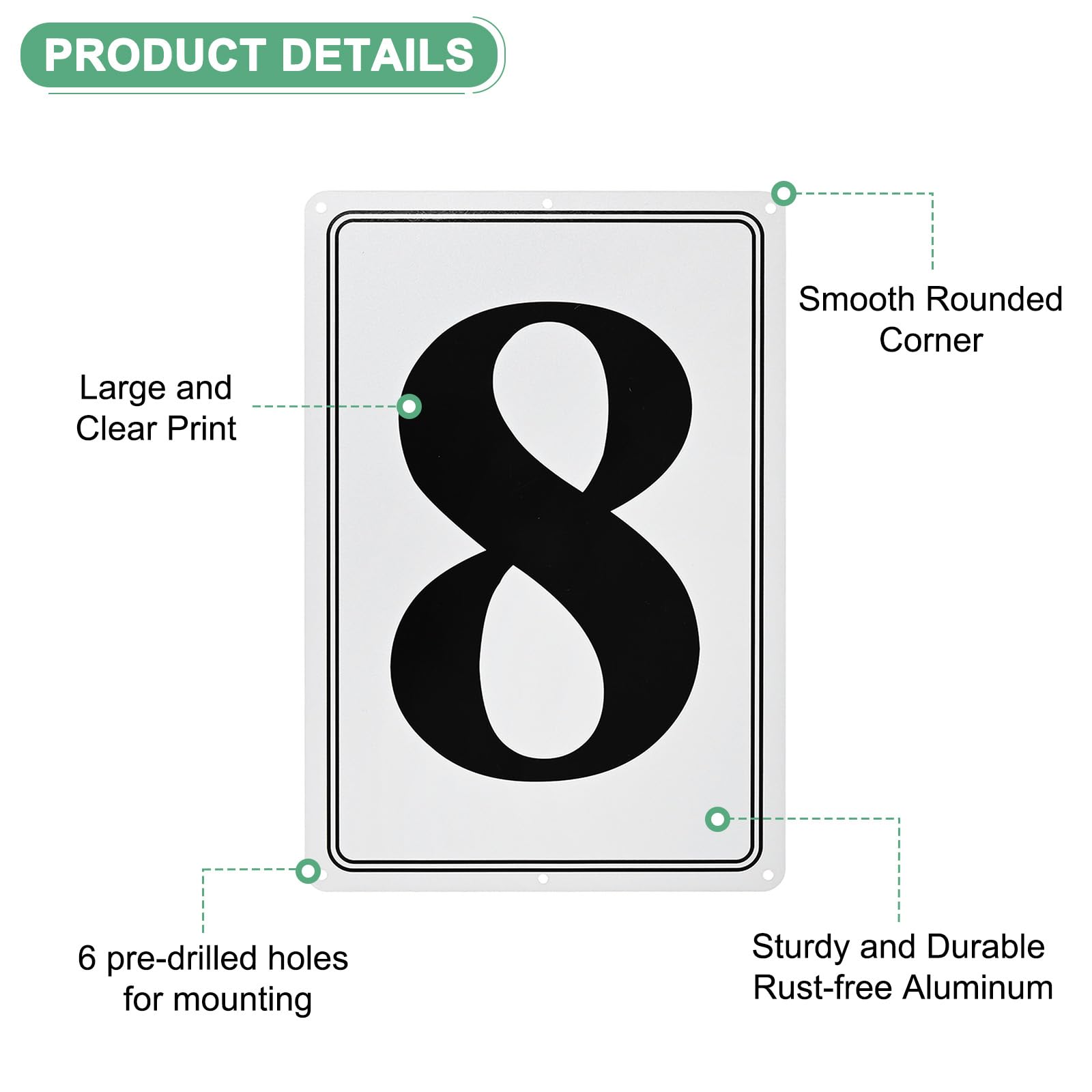 M METERXITY Aluminum Number Sign 8, 11.8 Inch House Numbers and Metal Letters, Parking Spot Letter Signs - Image 2