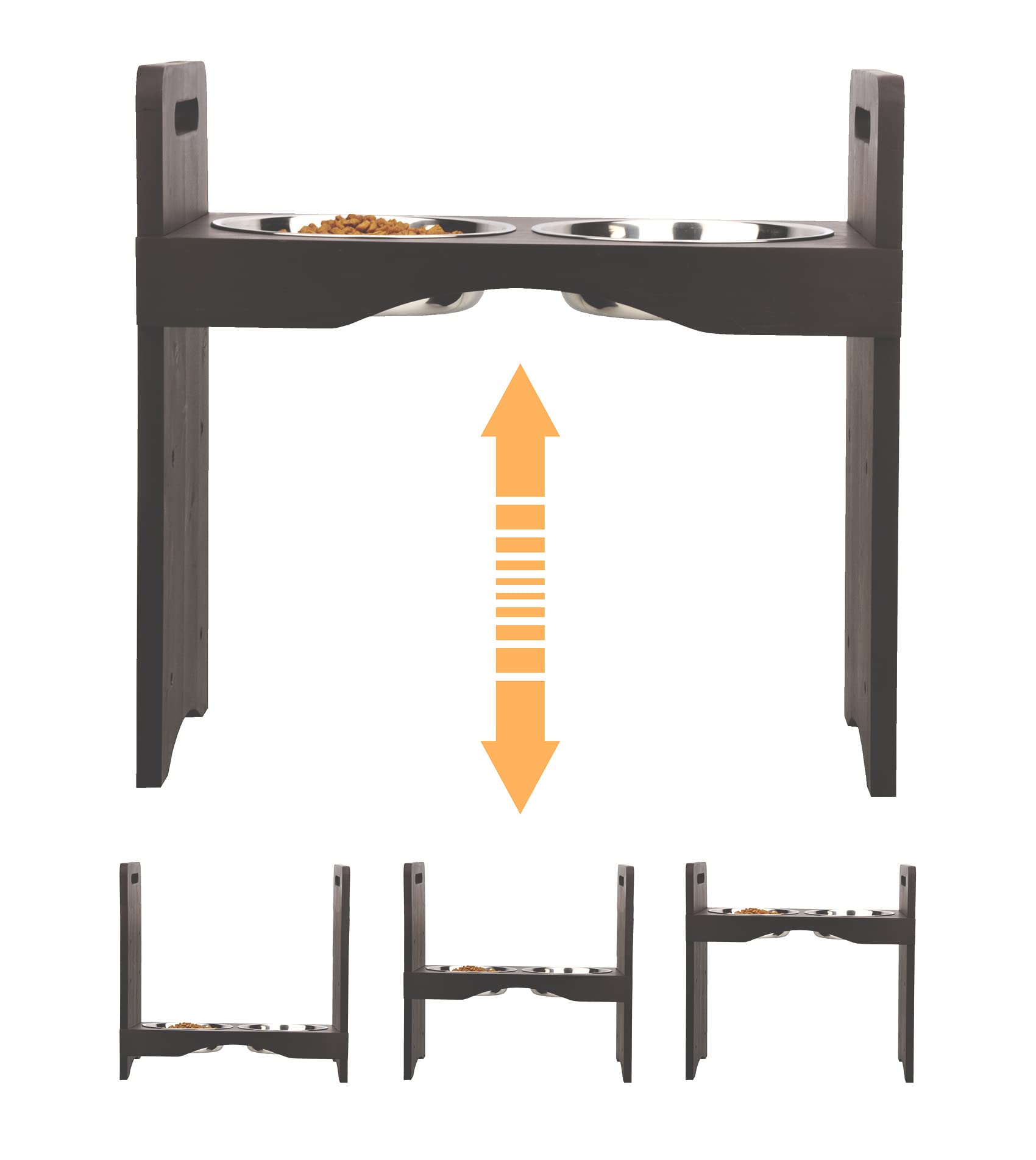 Eitida Comedero Elevado para Cuenco para Perros Gatos,con 3 Alturas Ajustables y 2 Tazones de Acero Inoxidable,Adecuado para Perros o Gatos Grandes, Medianos y Pequeños.para Mascota,Marrón Oscuro.