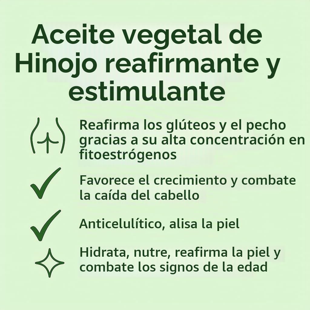 Aceite de hinojo puro 100% natural – Aceite para engordar las nalgas, gordas glúteos, reafirmar el pecho y desarrollar las caderas – Volumen y firmeza – Fabricación francesa – 100 ml