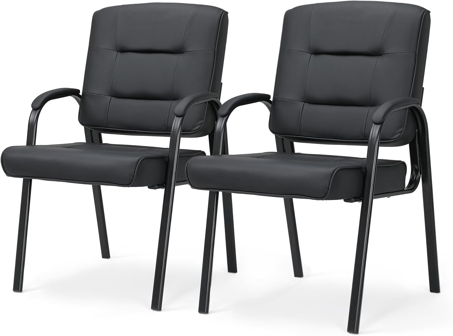 Athena Collection Waiting Room Chairs Set of 2, PU Leather Upholstered Conference Room Chairs with Armrest and Metal Legs, Comfy Reception Armchair Side Seat for Office Guest, Black