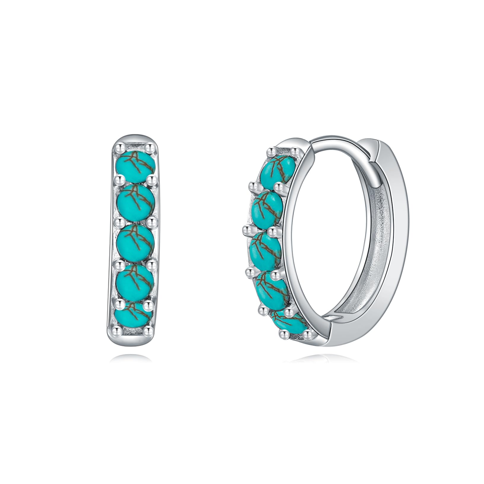 BETHZA Turquoise Hoop Earrings 925 Sterling Silver 16mm Genuine Blue Turquoise Hoop Earring Western Boho Jewelry Gift for Women