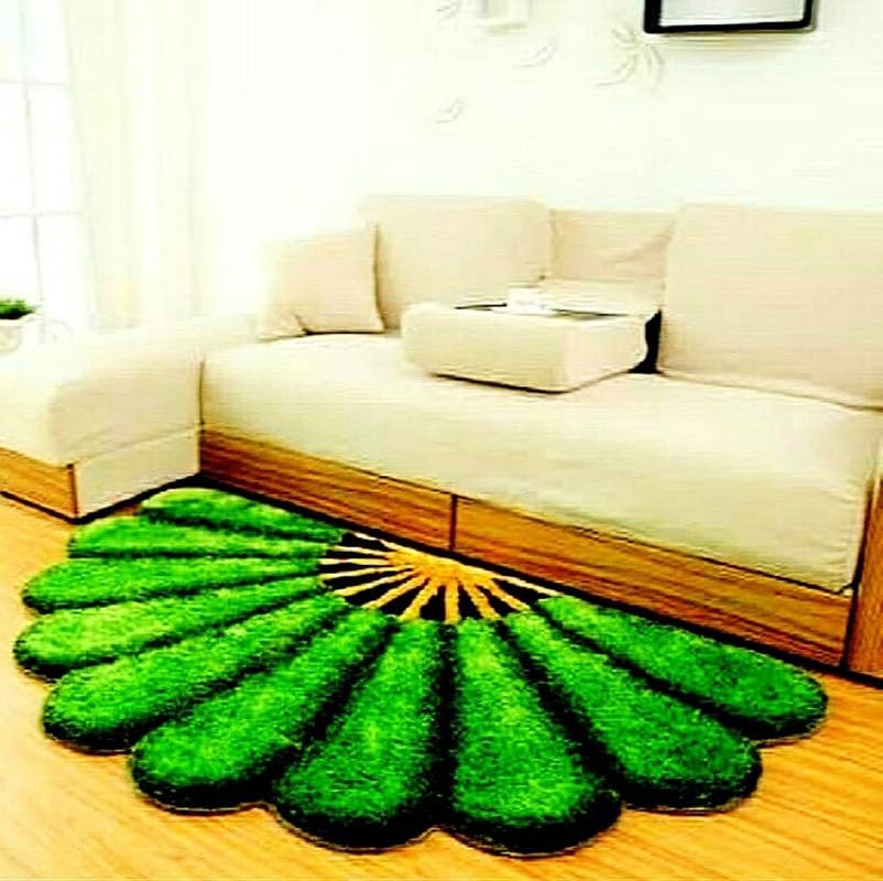 Image of ARBON Half Sunflower Front Back Doormat | 5D Shaggy Mat for Home Office | Half Sunflower Shaggy Doormat|Soft Floormat for Living Room Bedroom Kitchen, 17 x 34 Inches(Green)