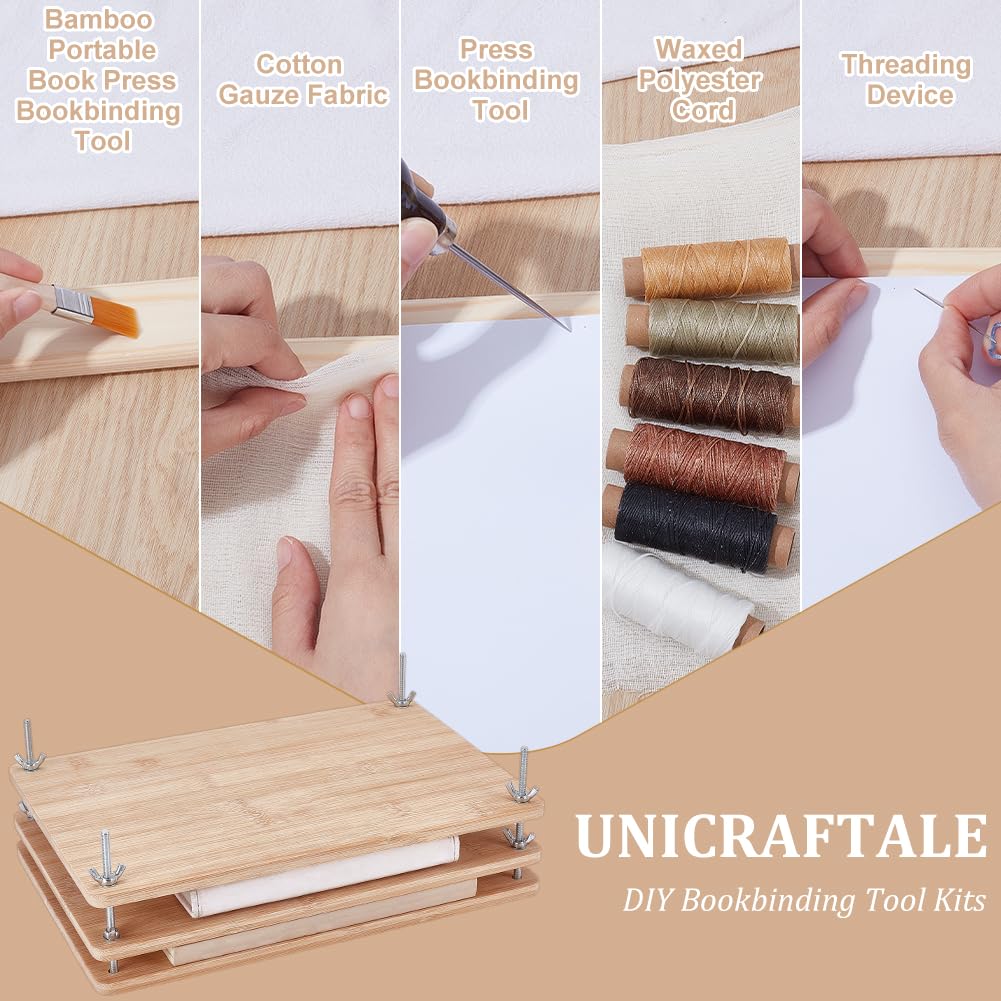 UNICRAFTALE 1 ensemble de Kits de Reliure de 29.5x19.5cm Matériaux de Reliure Fournitures de Reliure Kit de Réparation de Livres avec Plioir Poinçon Aiguilles et Fil pour Reliure et Réparation