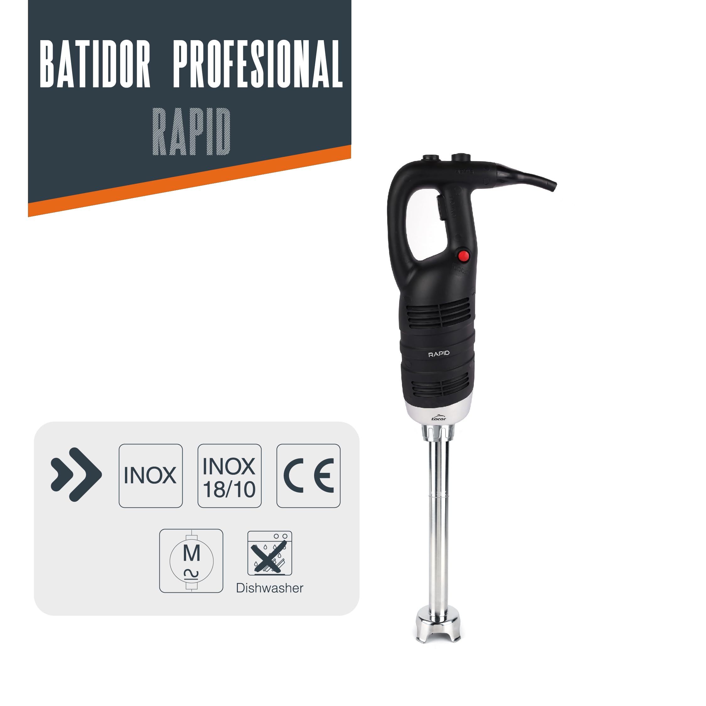 Lacor 69933 - Batidor profesional Rapid, con Brazo Triturador - Cocina | En acero inoxidable, para montar, emulsionar y mezclar; ideal para cocina profesional y uso diario en casa, para el día a día