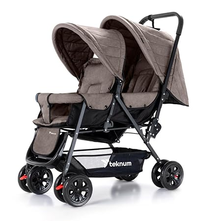 Teknum Double Twin Baby Stroller Pramshock Proofwide Seat And Canopy360 Degree Rotating Wheelsbig Basketfully Recylinable5 Point Seat Beltcushioned Seatnewborn Baby/Kids,6 36Monthskhaki, 77 X 45 X 105