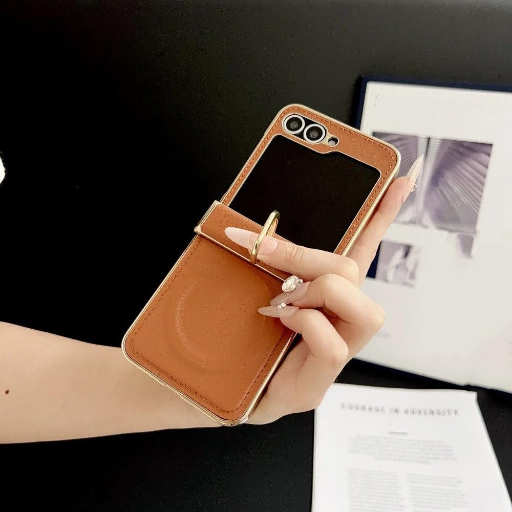 Funda magnética de Cuero con Soporte de Anillo para Samsung Galaxy Z Flip 6, 5, 4 y 3, con protección de bisagra, Color Rosa, para Samsung Galaxy Z Flip3 5G