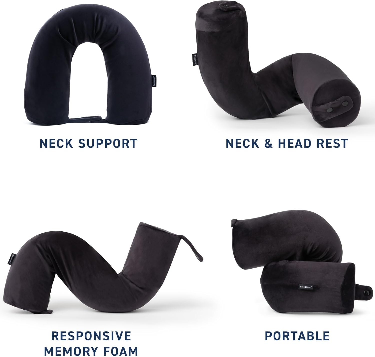 brookstone travel pillow black free form memory foam front view