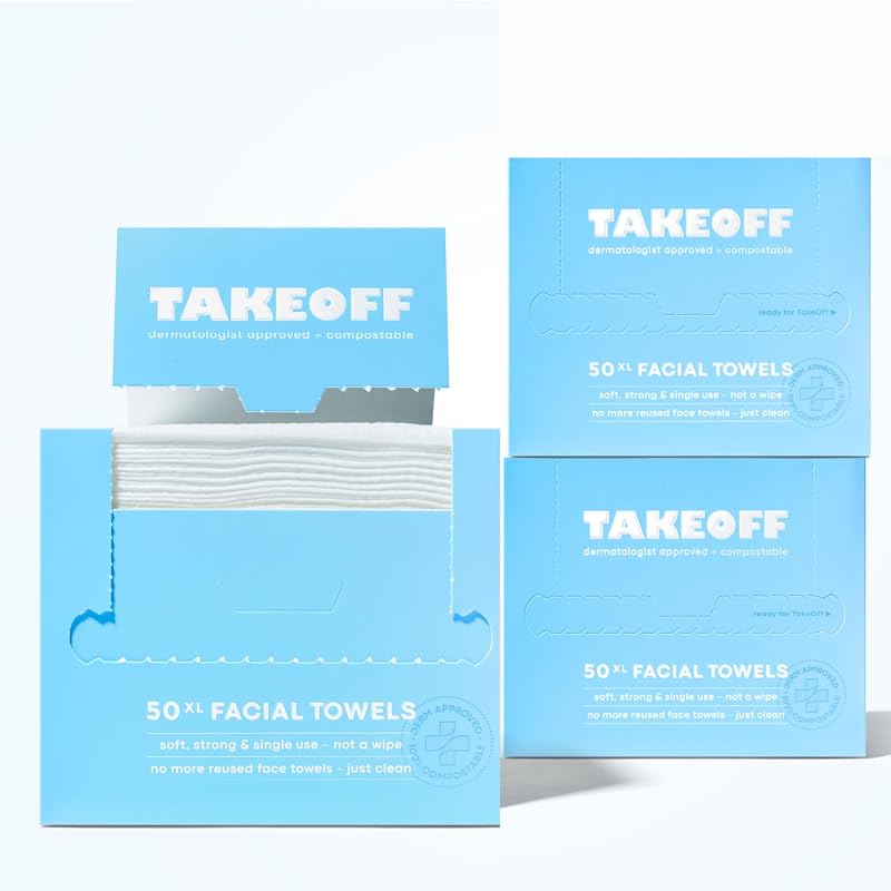 Toalhas faciais descartáveis TAKEOFF XL com textura dupla, 25,4 x 30,48 cm, fibra de eucalipto, 150 unidades