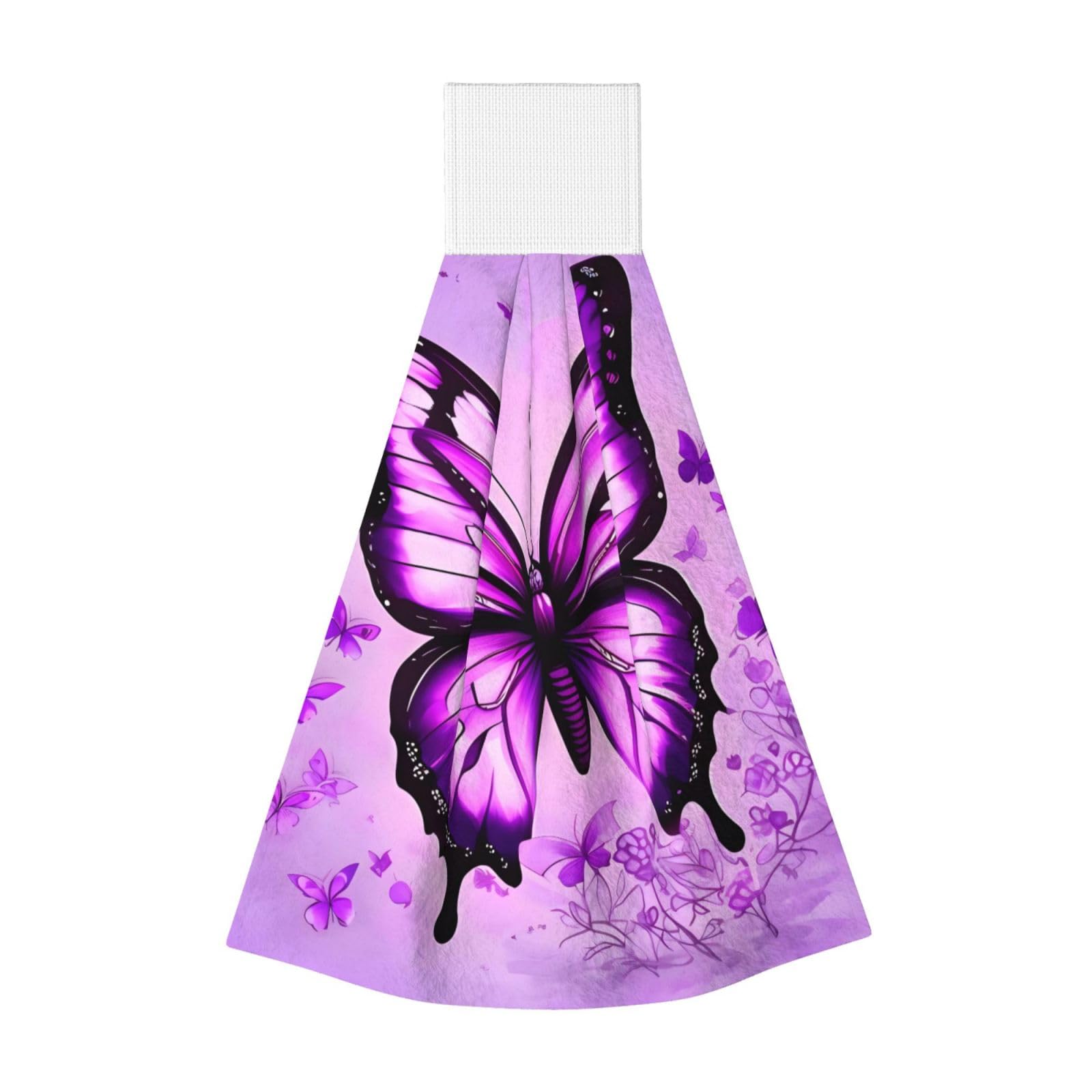 WUPngg Purple Butterfly Bathroom Tie Towels/Dish Cloth,Kitchen Hanging Towel, Coral Fleece Dry Cleaning Hand Dishcloths One Size