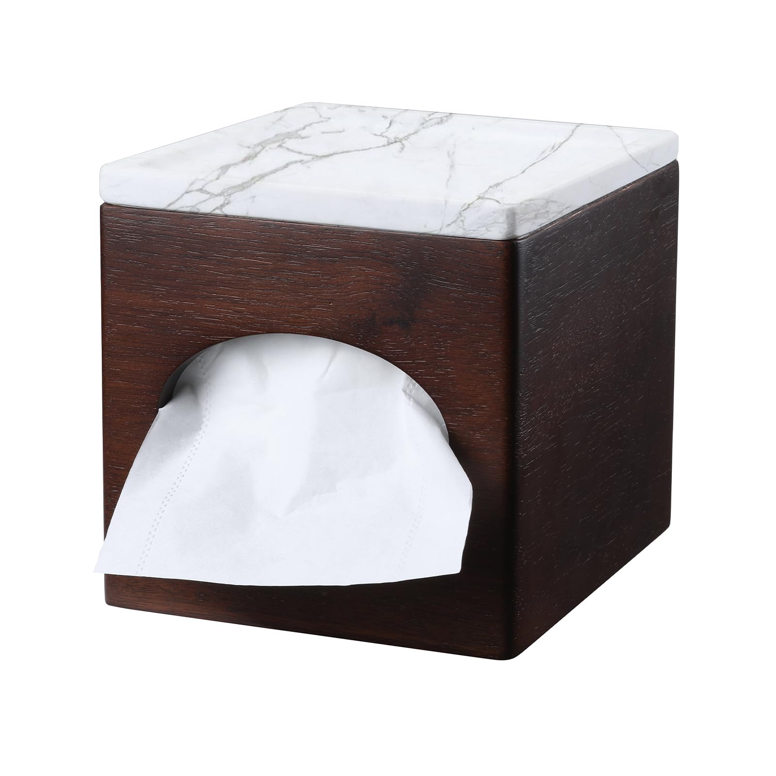Tissue Box Cover Marble top (Dark) Tissue Cover for Bathroom Tissue Box Cover Cube for Home Office Table Counter Square Marble top Tissue Holder with stoarge Tray