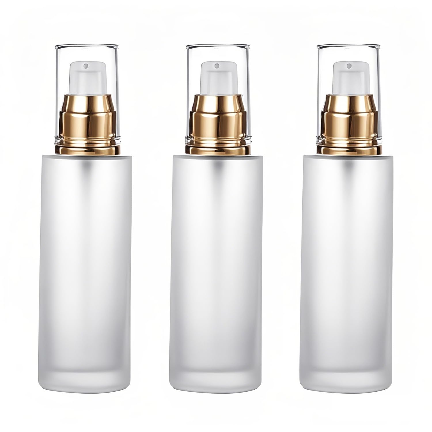 Doromy 3Pcs Frosted Glass Lotion Pump Bottles Refillable Comestic Bottles Empty Travel Containers 60ml/20z with Pump Dispensers For Makeup Cream