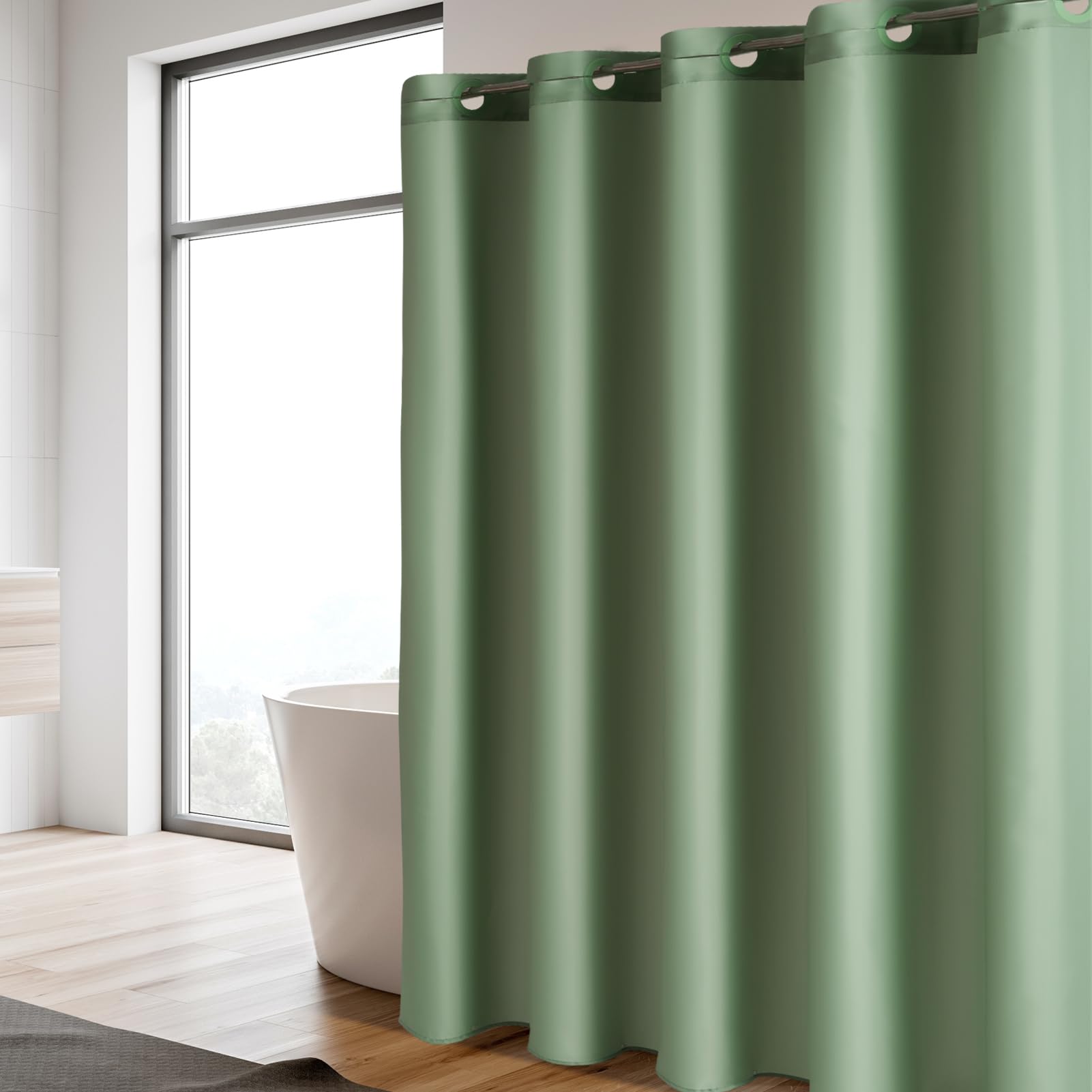 Furlinic Sage Green Shower Curtain Liner Fabric Waterproof Shower Stall