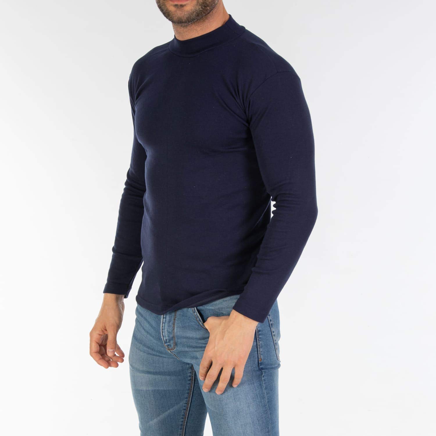 Confezione da 2 magliette intime L566 a maniche lunghe e mezze colletto, con interno caldo felpato. Grigio Blu navy XL