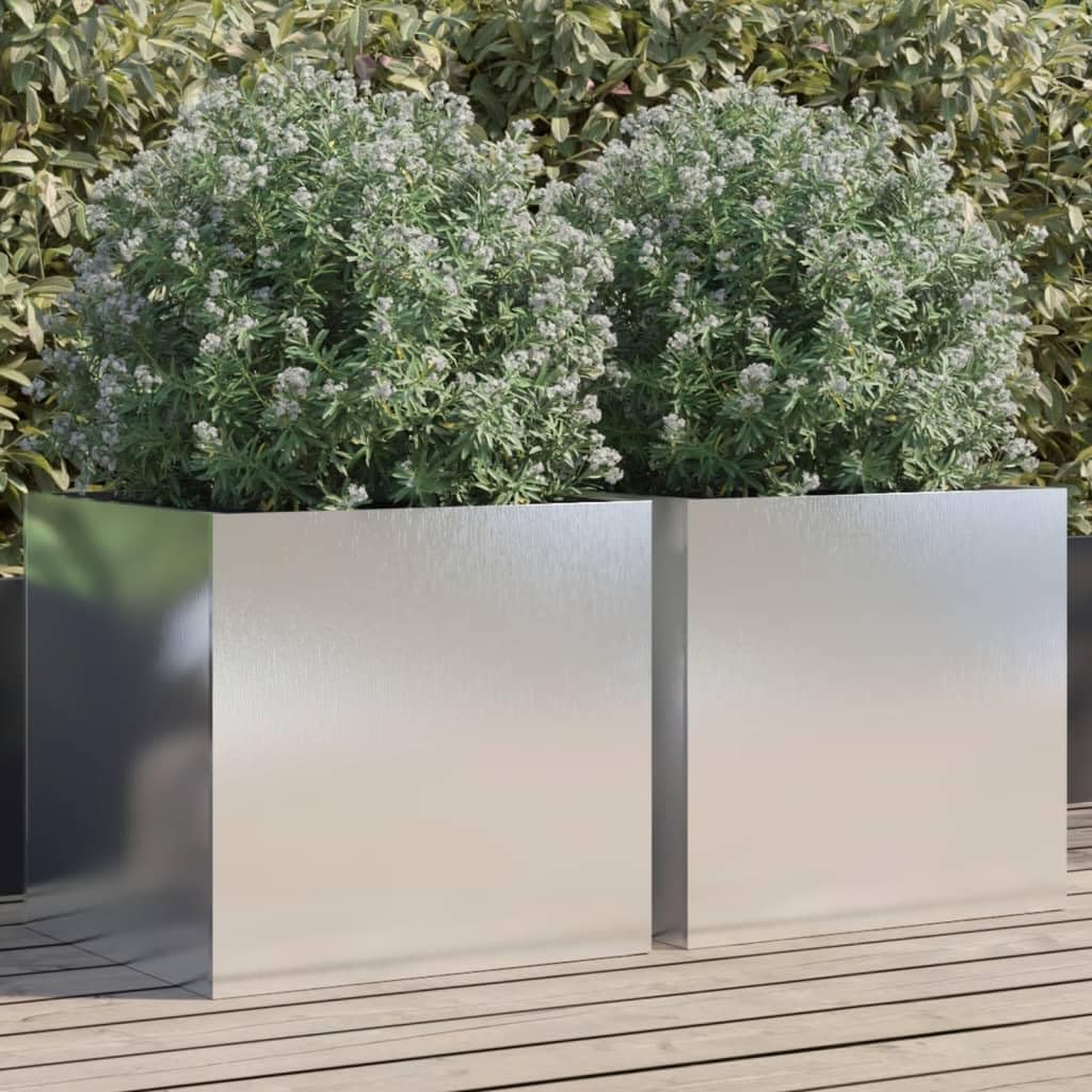 vidaXL Silver Rectangular Planters - Stainless Steel Garden Containers for Outdoor/Indoor Use, Corrosion-Resistant, 19.3