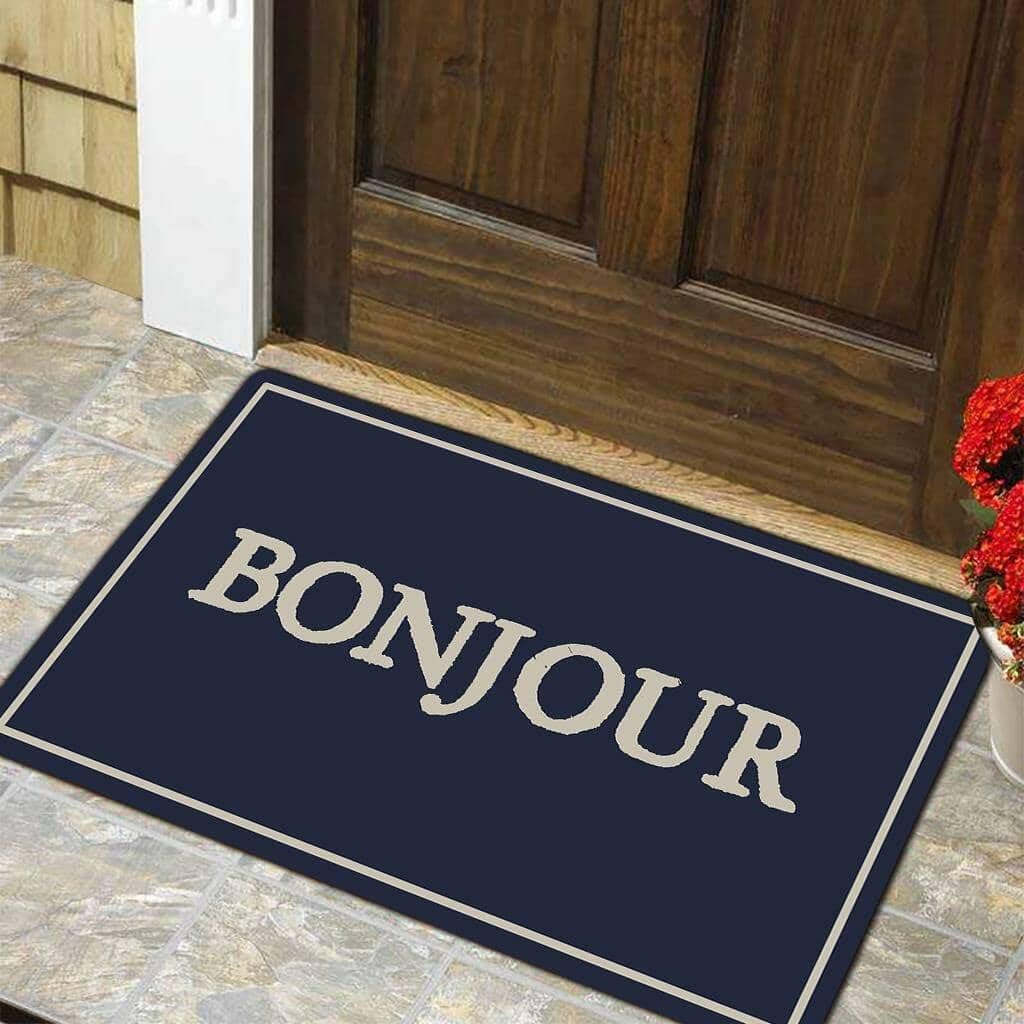 Funny Door Mat Non-Slip Back Rubber Entry Way Doormat Outside | Bonjour | Standard Outdoor Welcome Mat | Patio Home Office Indoor | Non-Woven Fabric 18 Inch x 30 Inch