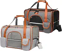 Bolsa De Transporte Viagem Avião Aérea Pet Luxo Em Couro 50x30x29 Para Cães Gatos (Cinza)