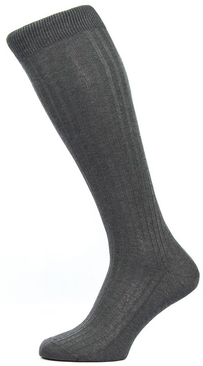 Pantherella Dark Grey Mix Danvers Rib Over The Calf Cotton Lisle Socks, gray, L