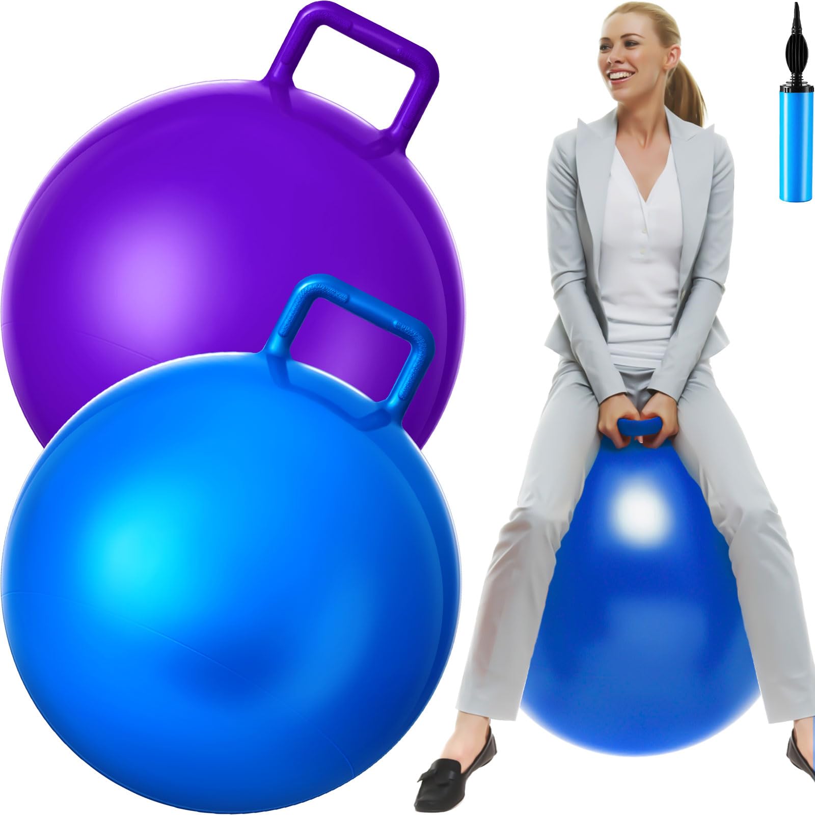 Photo 1 of *Purple only* Lewtemi 2 Pcs 31 Inch Big Bouncing Ball with Handle Jumping Hopper Bouncy Ball for Adults Exercise and Air Pump for Outdoor Sports Game(Blue, Purple)