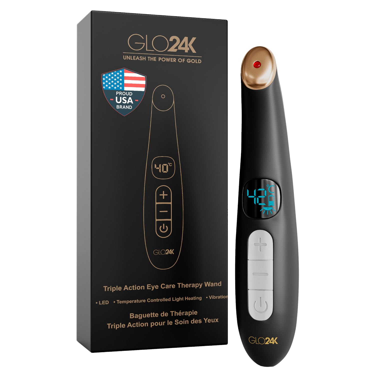 GLO24K UNLEASH THE POWER OF GOLD Eye Care Beauty Massager. For Radiant, Beautiful Skin Around Eyes.