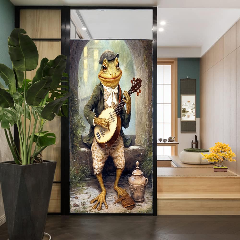 Frog Street Performers Sichtschutzfolie für Fenster, Vintage, französisches Landhaus, Buntglas, Fensterabdeckung, statisch haftend, Fensterfolie für Zuhause, Büro, Geschäfte, 80 x 140 cm (B x L)