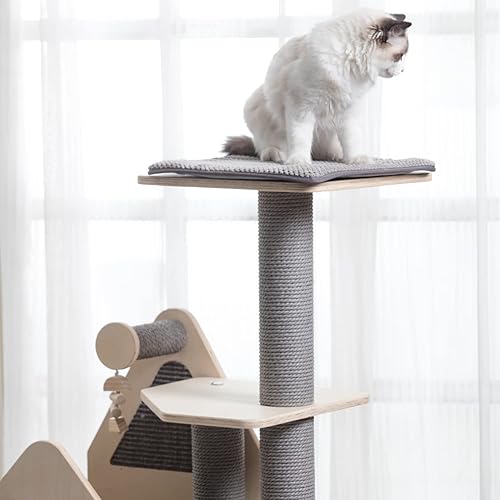 Miniatura 4 de Árbol de madera para gatos de interior, torre para gatos con poste rascador y casas para gatos de nivel múltiple, 44.5 pulgadas de alto