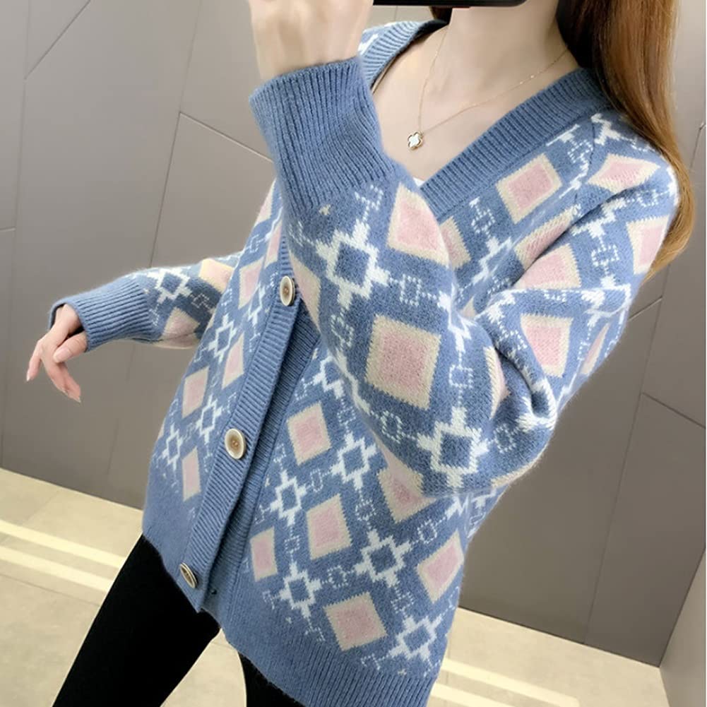 Cárdigan de otoño Nueva Chaqueta de Punto de suéter Corto para Mujer Suéter de Abeto de Damas de Primavera Dulce (Color : Blanco cremoso, Tamaño : L) (Blanco cremoso.)