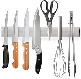 Ninonly 12 Inch Magnetic Knife Strip, Premium Stainless Steel Wall Mounted Kitchen Knives Bar,Space-Saving Powerful No Dri...