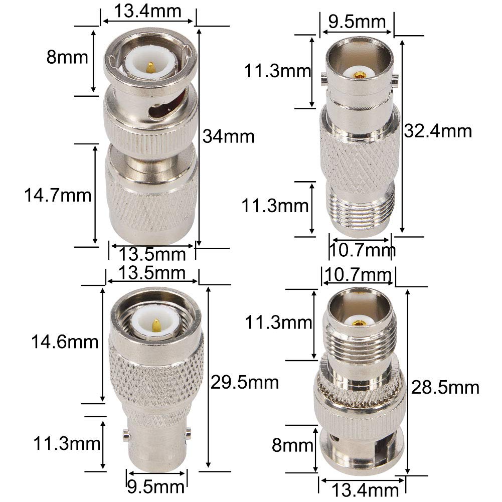 Connettori BNC Femmina 4 Fori Per Montaggio A Pannello - Set Da 2, Ottone Nichelato Per Cavi Coassiali - Foto 3