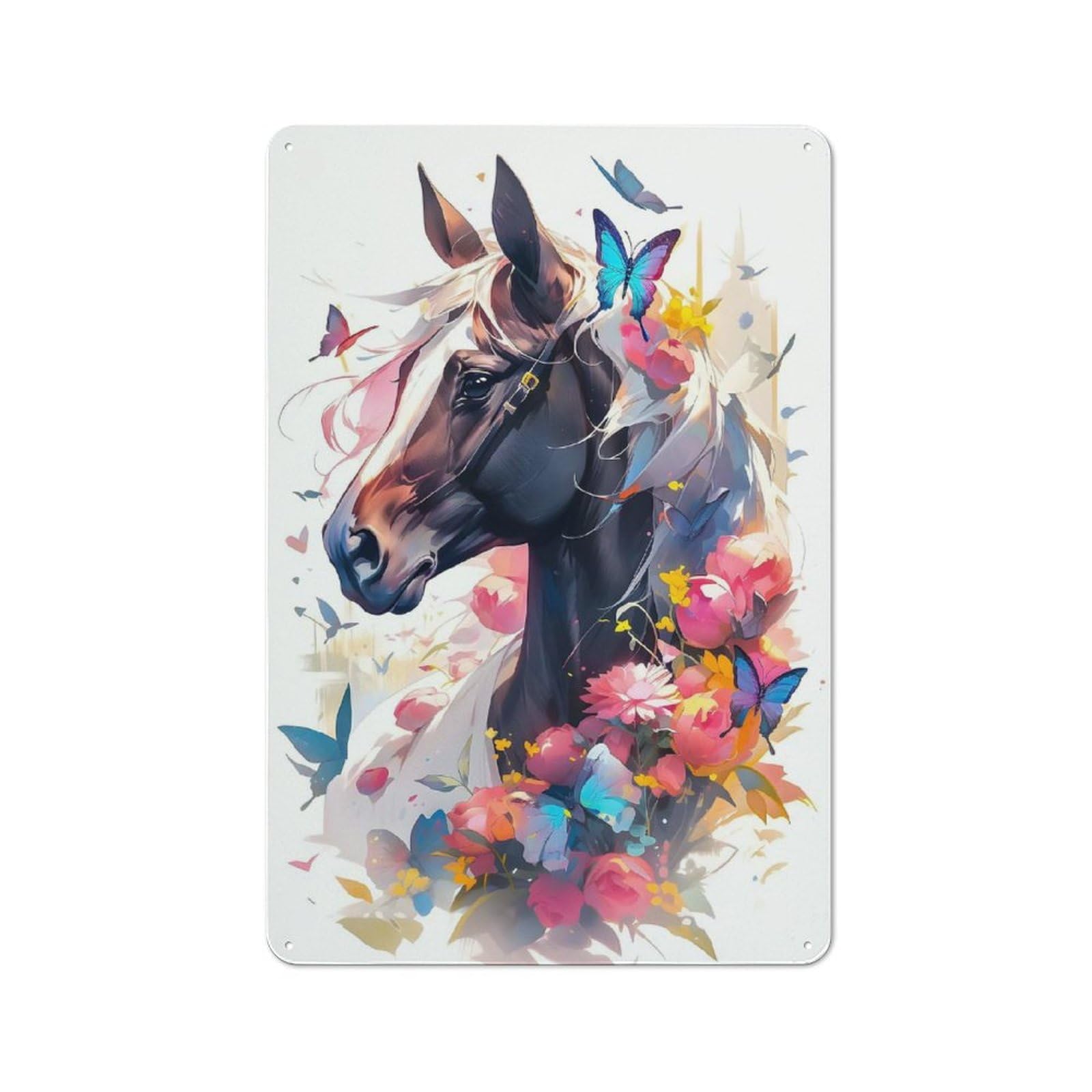 Junmoney Style-23 Country Style Horse Botanical Hues Decorative Metal Sign 30X20cm, Bistro Wall Plaque For Restaurant, Kitchen, Counter Or Breakfast Nook