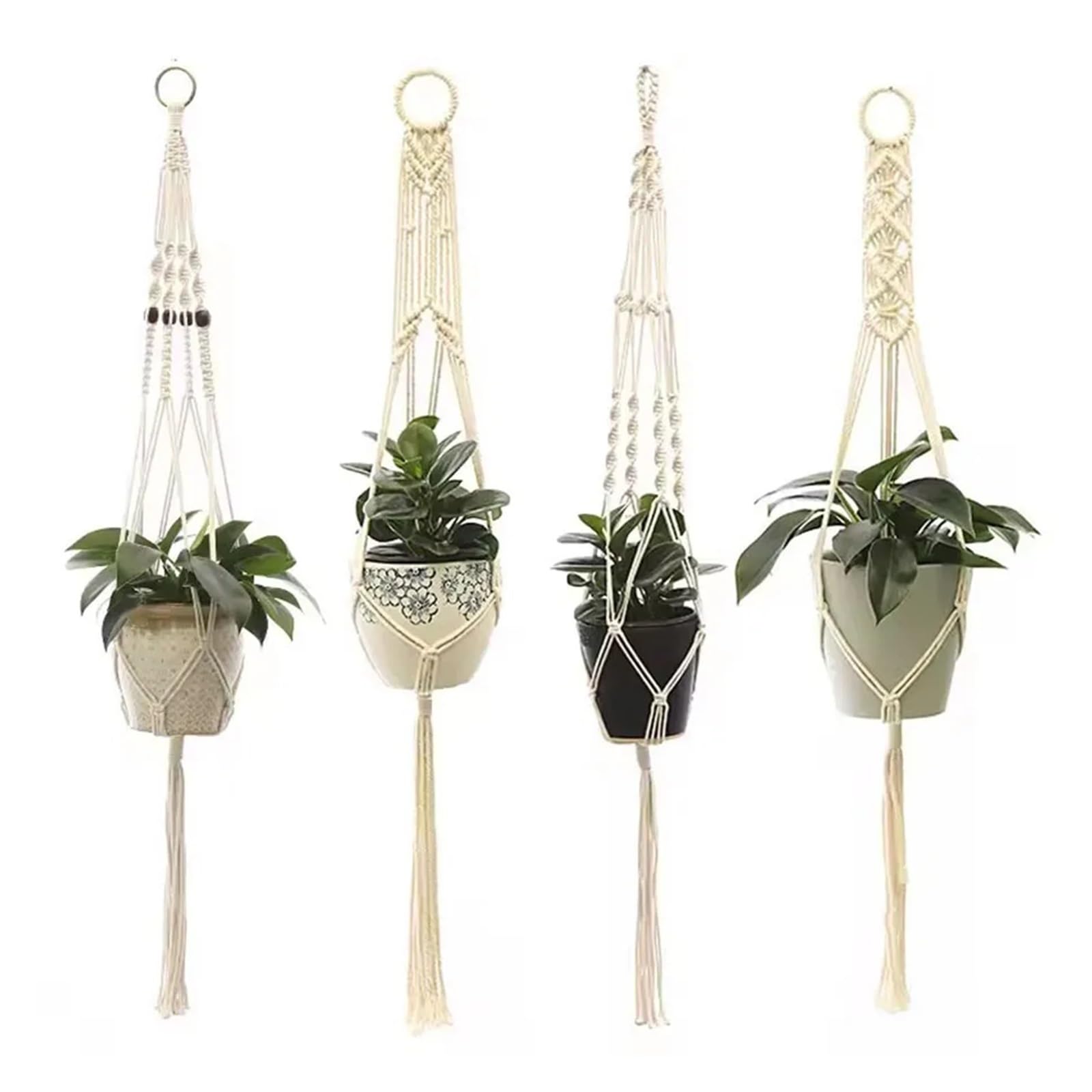 Suspension Macramé pour Plante Plante Suspendue à la Main Macramé Cintre Pot de Fleur Planteur Décoration Murale Cour Jardin Suspendu Panier Suspendu(Off White-E)