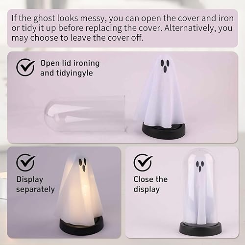 Miniatura 2 de Decoraciones de Halloween para interiores, fantasma iluminado en cúpula transparente, bonita decoración de fantasma espeluznante para exhibición de