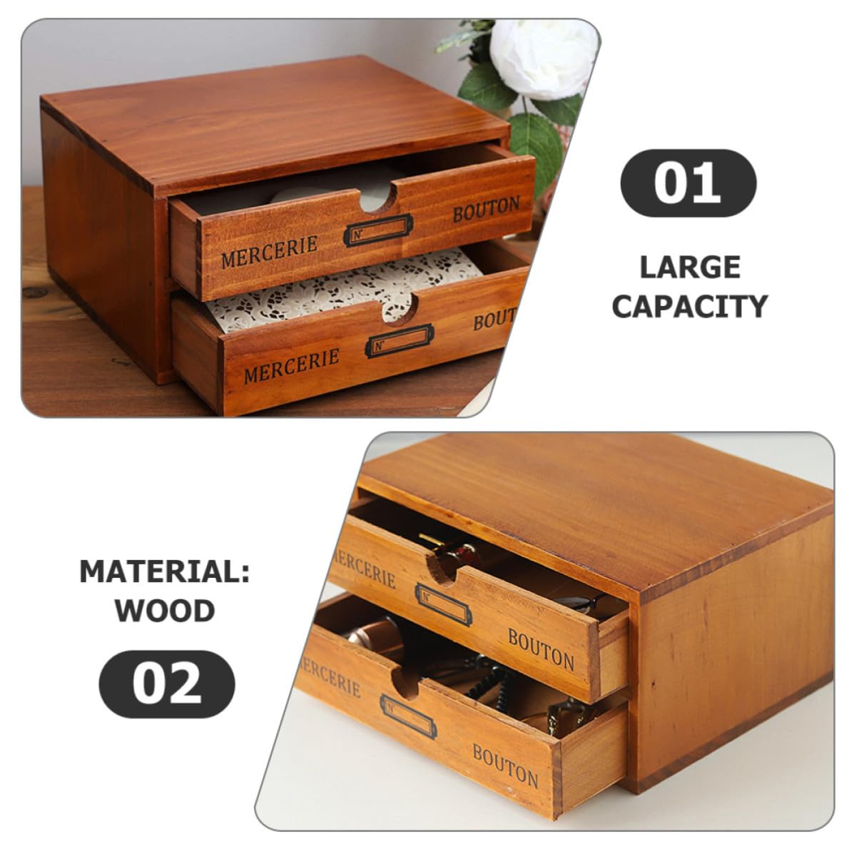 Ciieeo Organizzatore da Scrivania in Legno, 2 Livelli, Stile Retrò