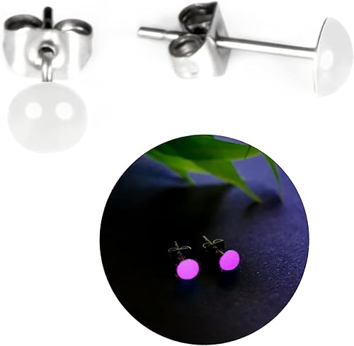 Miniatura 25 de Glow-in-the-Dark 5mm Round Stainless Steel Stud Earrings for Women, Teens & Girls - Hypoallergenic, Flat Back Earrings, Handmade in Italy, Jewelry
