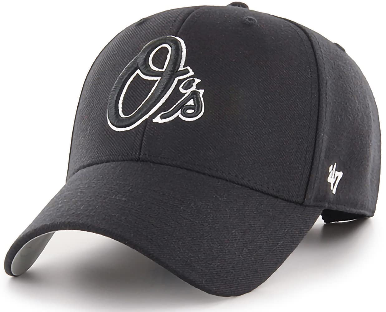 Unisex Baltimore Orioles - Black 47 Mlb Black White Outline Primary Logo Mvp Adjustable Structure Hat, Adult One Size Fits All