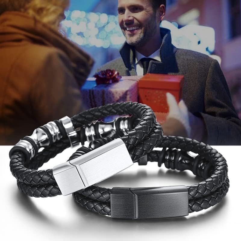 ChainsHouse Mens Wrap Braided Leather Black Bead Bracelets Bangles, Vintage Star of David/Wing Skull/Templar Cross Genuine Leather Bracelet, Customize Available, Size 7.5/8.3/9.0 Inch, Send Gift Box - Image 5