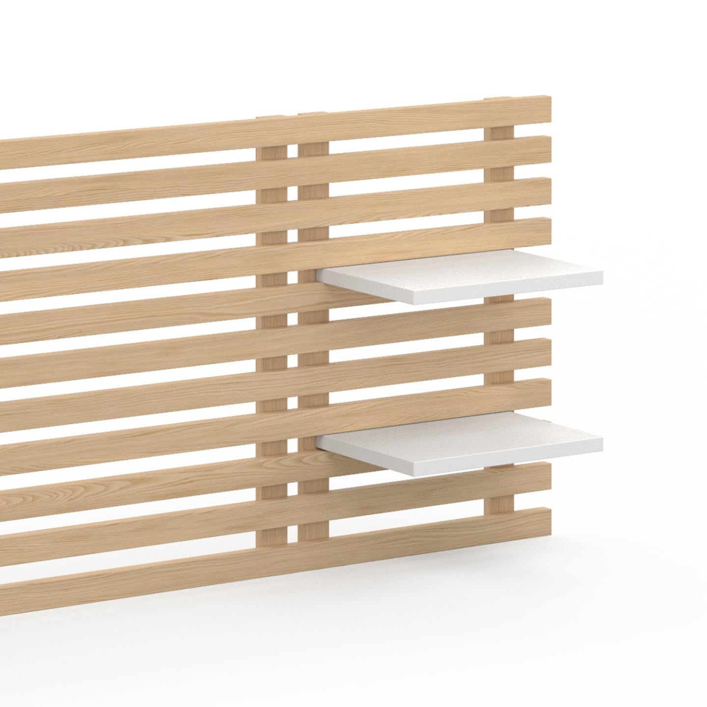 IDMarket - Testiera effetto doga 240 cm in legno chiaro e ripiani bianchi AVA