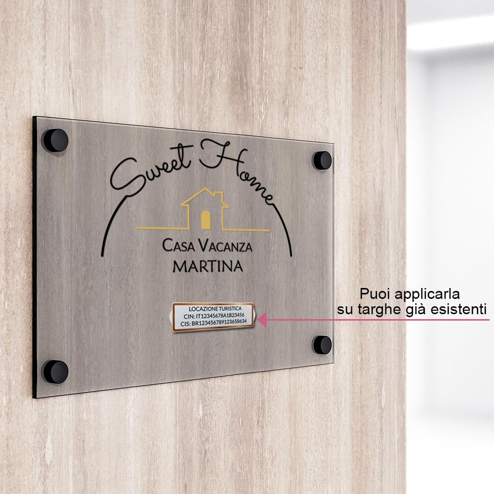 Targhetta personalizzata codice CIN, targhetta per locazione turistica, per strutture ricettive, case vacanza (integrazione CIR), Targa cin personalizzate per casa vacanze con locazione turistica