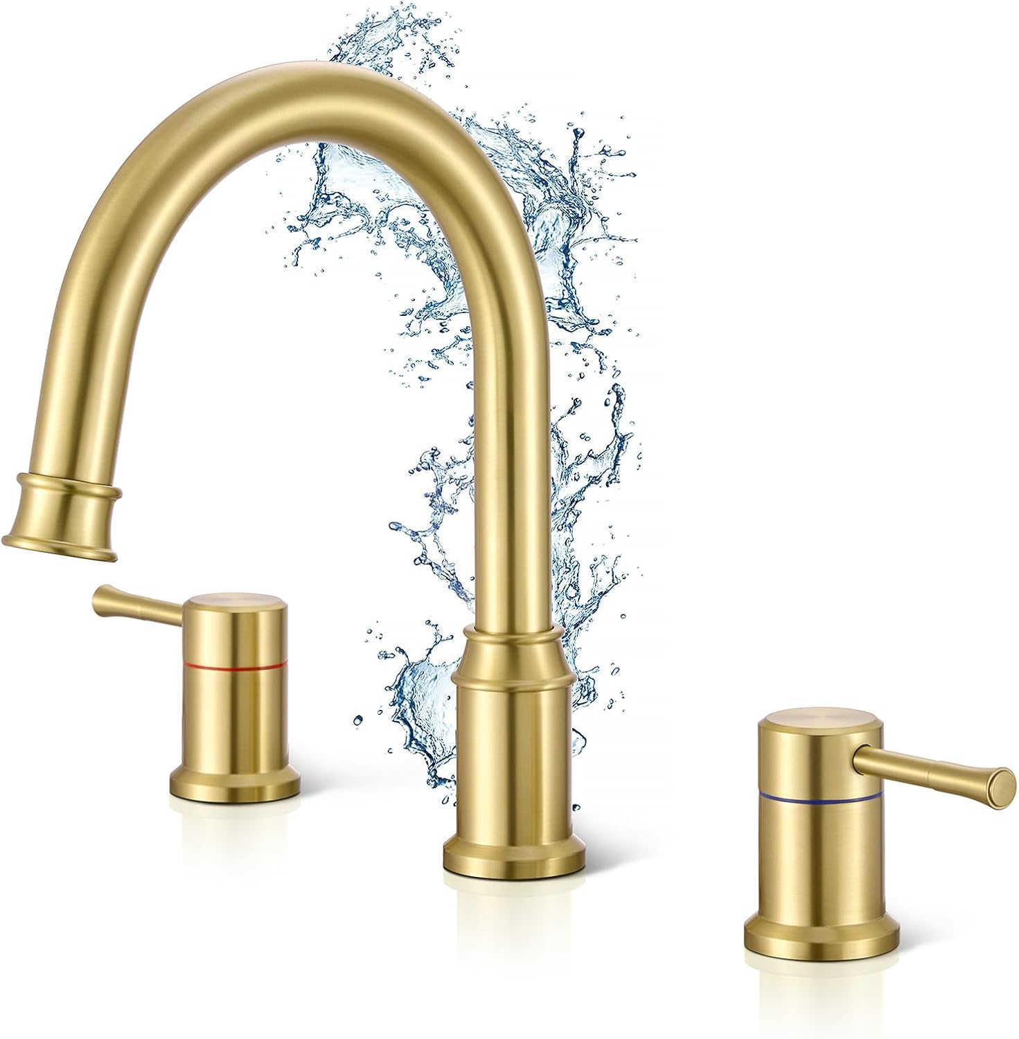 High Flow Roman Tub Faucet with 360° Swivel Spout - 3-Hole Widespread Deck Mount Bathtub Faucet with Valve, Easy to Install & Durable Solid Construction, Brushed Gold (WT-3307BG)