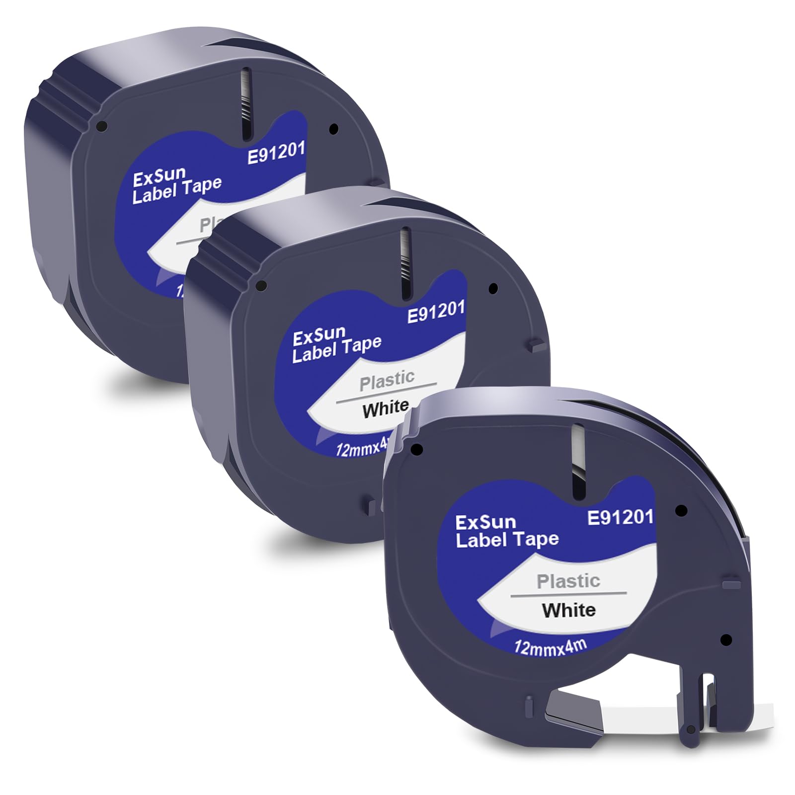 3x Cintas de Plástico 91221 91201 S0721660 Compatibles con Dymo Letratag 12 mm x 4 m para LT-100H LT-100T XR 200B QX-50 Compatibles con Dymo Letratag XR Negro sobre Blanco