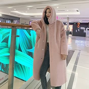 Amazon.co.jp: フード付き女性用ロングフェイクファーコート、冬用長袖
