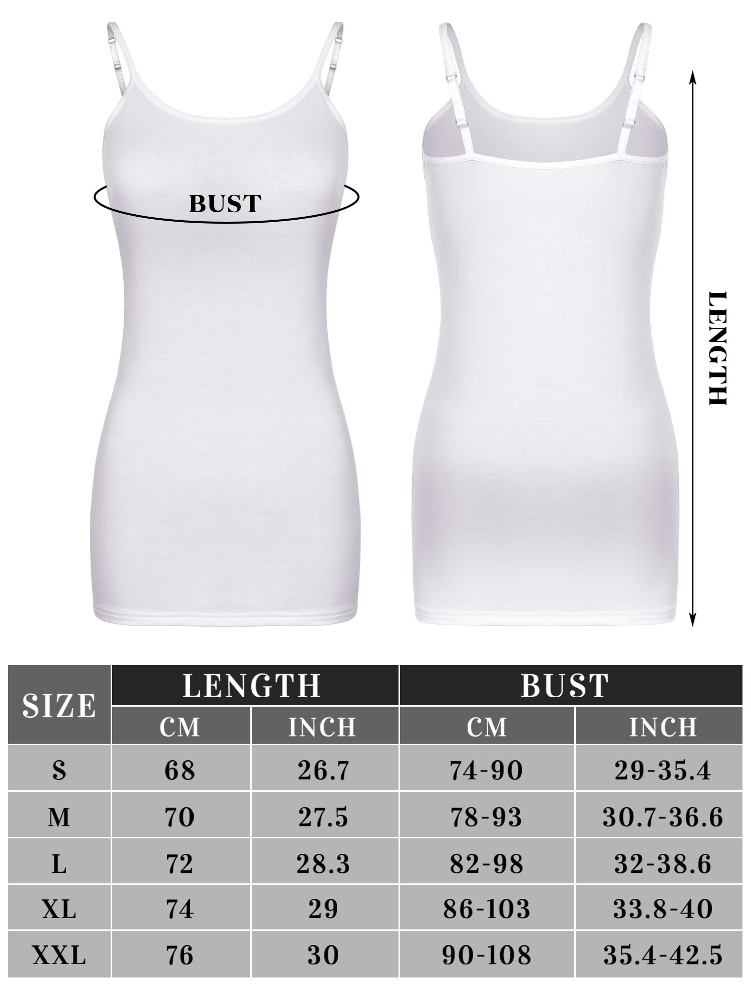 Geyoga Confezione da 8 canottiere lunghe da donna, canotte lunghe per allenamento con spalline sottili regolabili, Colori brillanti.